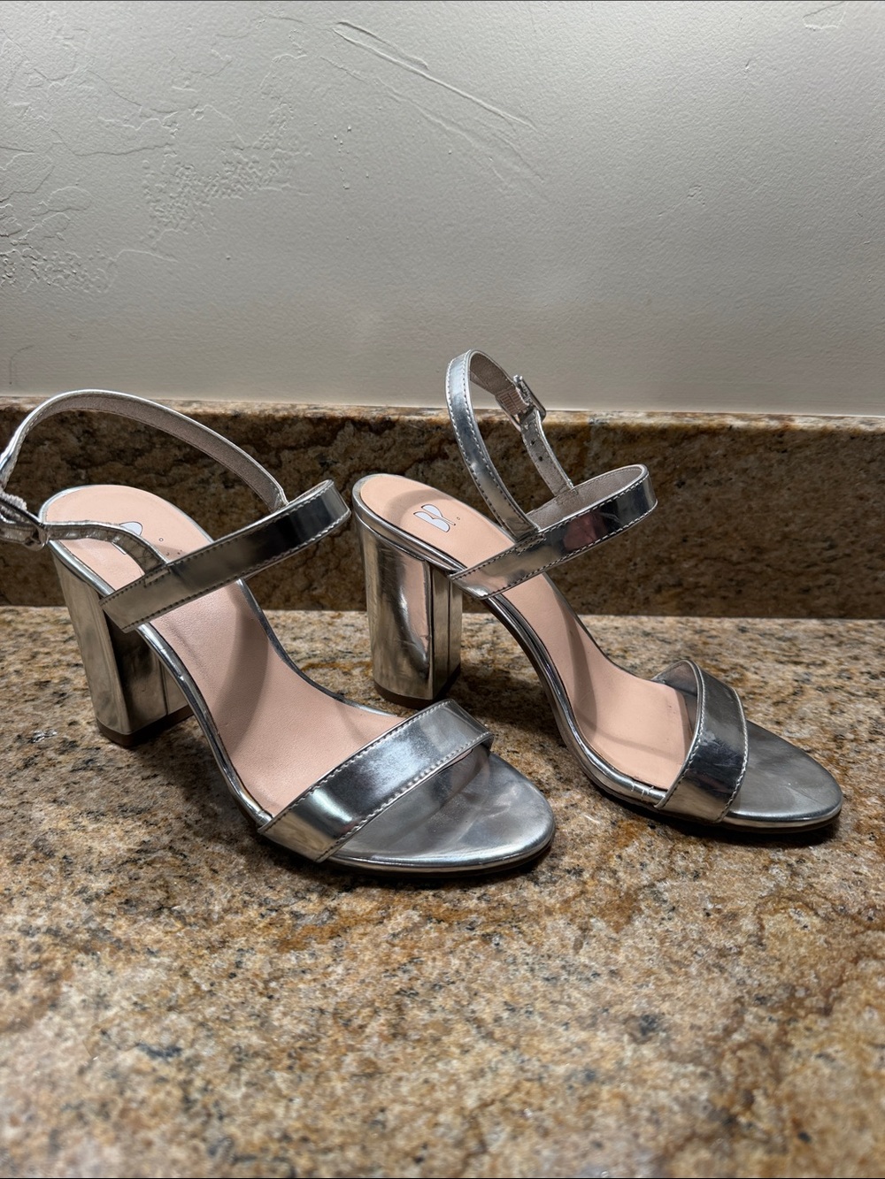 BP Silver Metallic Block Heel Sandals for girls